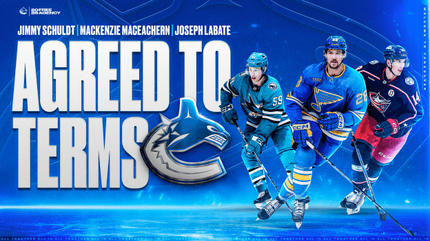 CANUCKS AGREE TO TERMS WITH MACKENZIE MACEACHERN, JOSEPH LABATE, & JIMMY SCHULDT, ON TWO-WAY CONTRACTS